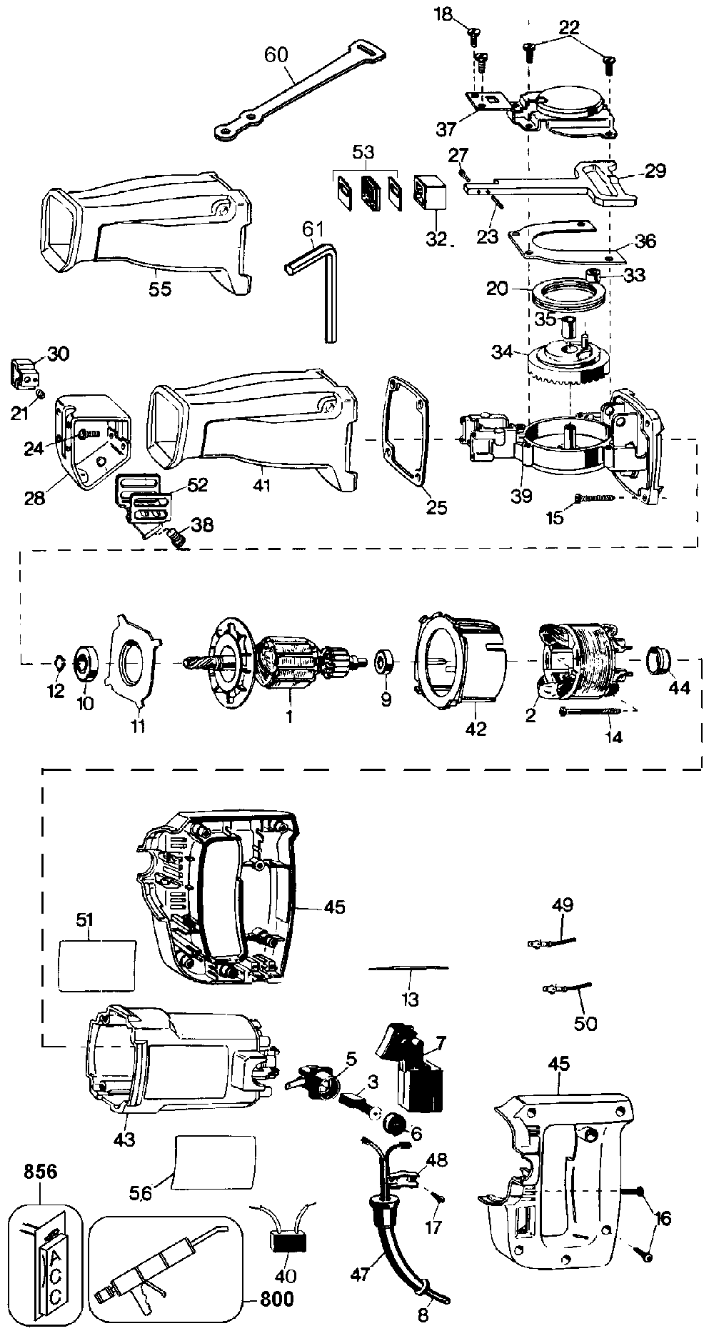 Exploded Diagram A Diagram and Parts List for MSS81E-25 Type 1 Black and Decker Reciprocating Saw